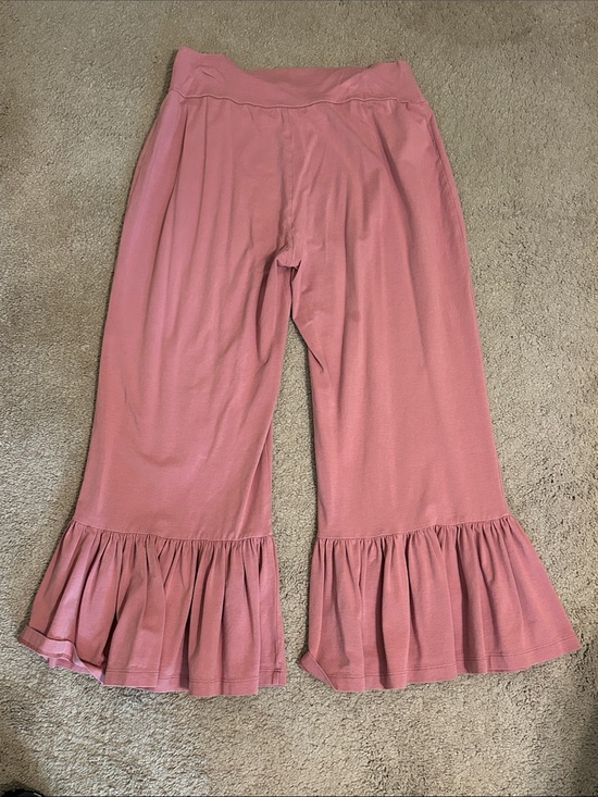 Matilda Jane Pants - Ladies Dusty Rose Pink Ruffle Hem Wide-Leg Knit Pants